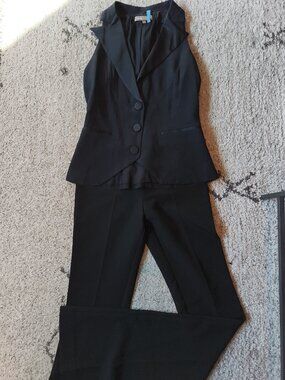 Space Simona Corsellini Black Tuxedo Vest & Flare Pant Set | IT 40 (US 4)